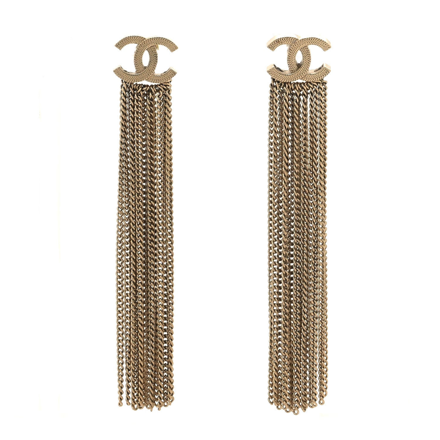 Chanel Metal CC Multi Strand Chain Drop Earrings Gold 1 of 5