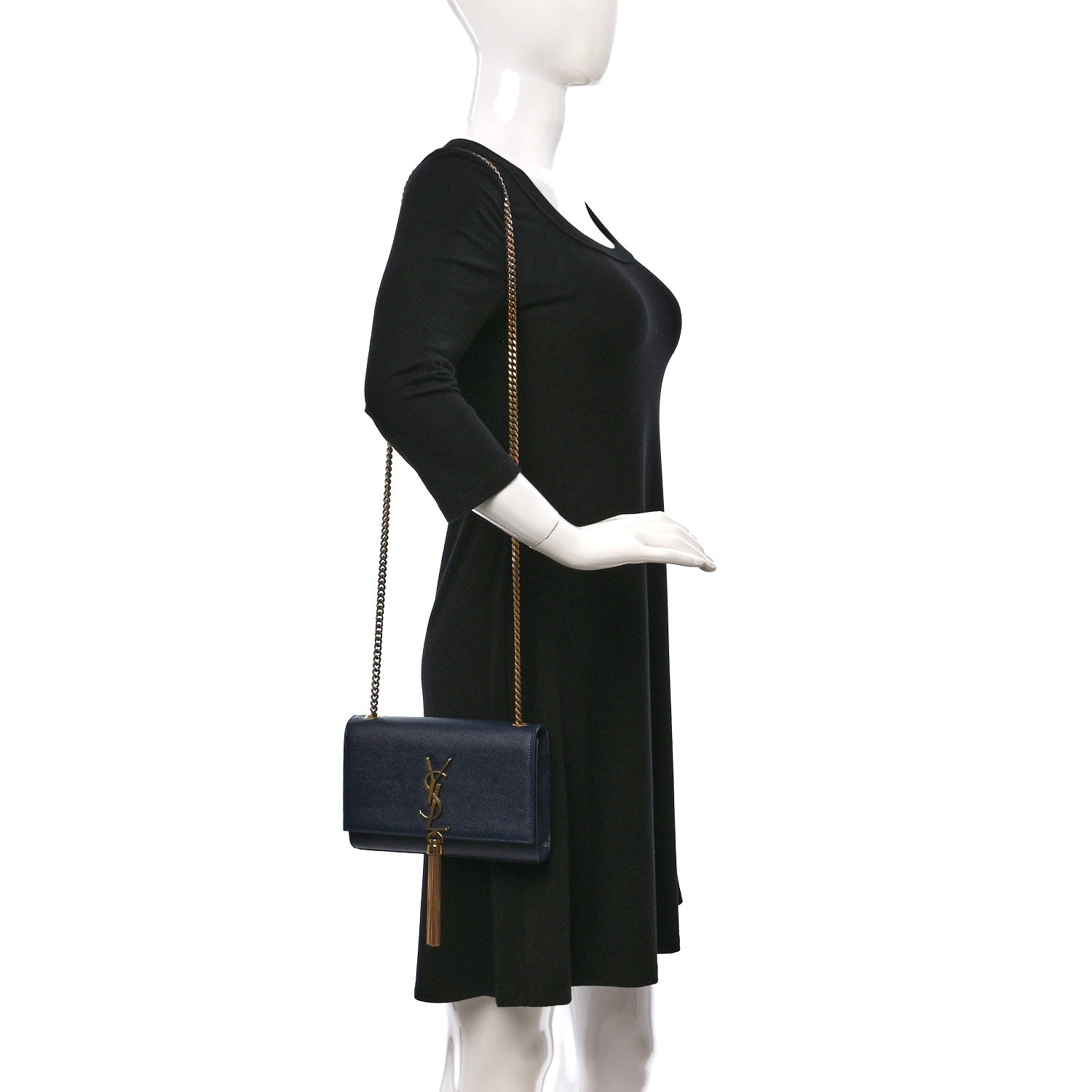 Saint Laurent Grain De Poudre Small Classic Monogram Kate Tassel Satchel Blue 2 of 11
