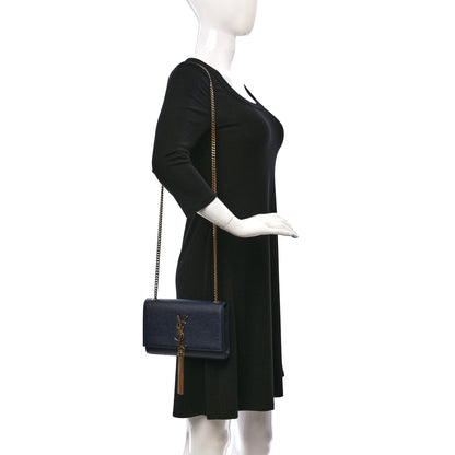 Saint Laurent Grain De Poudre Small Classic Monogram Kate Tassel Satchel Blue 2 of 11