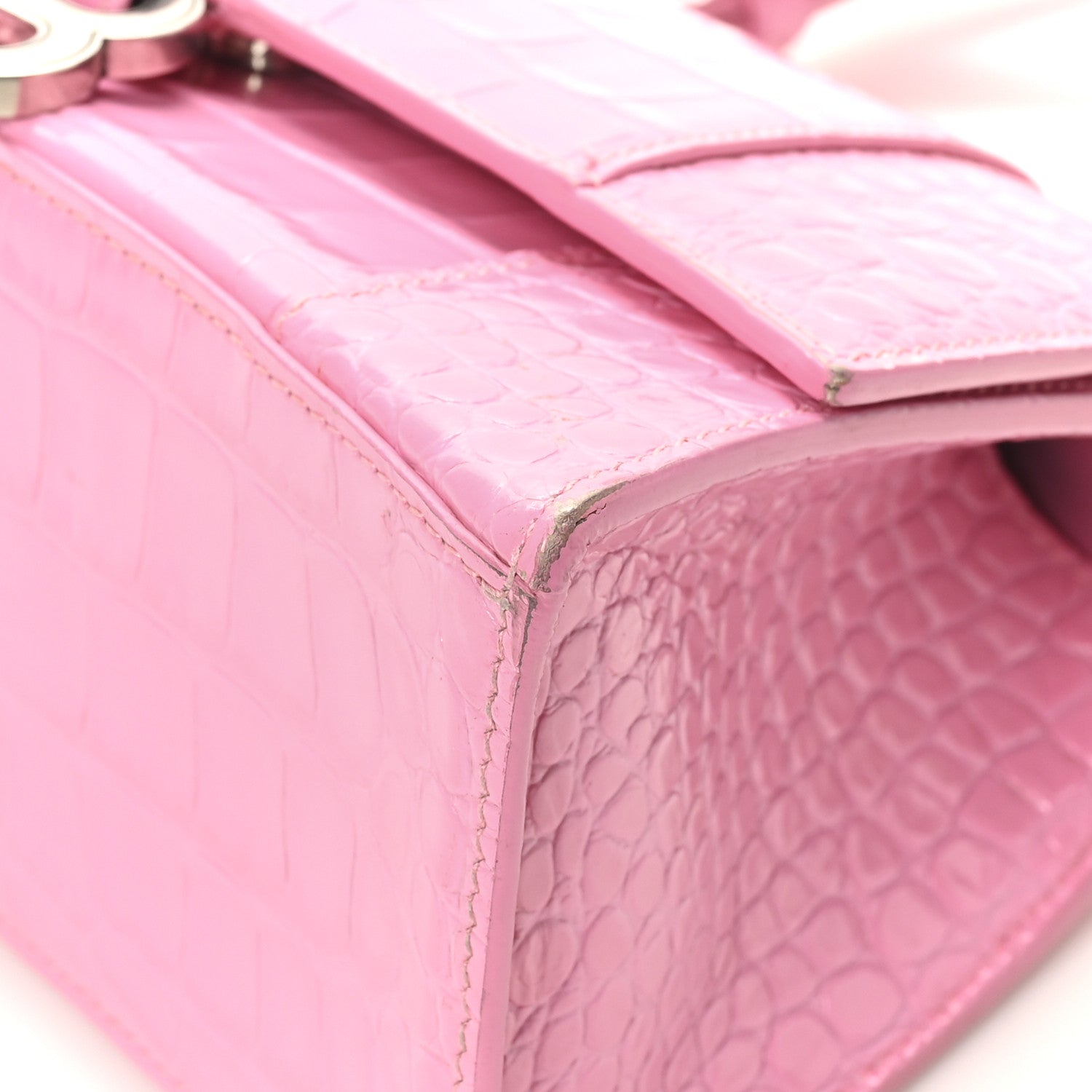 Balenciaga Shiny Calfskin Crocodile Embossed Small Hourglass Top Handle Bag Candy Pink 11 of 11