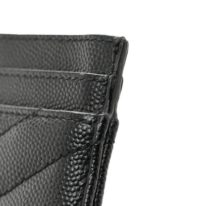 Saint Laurent Grain De Poudre Matelasse Chevron Monochrome Monogram Credit Card Case Black 8 of 12