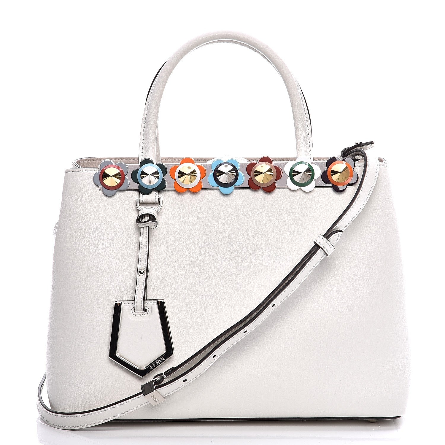Fendi Calfskin PVC Flower Studs Petite 2Jours Tote White Ice Multicolor 11 of 11