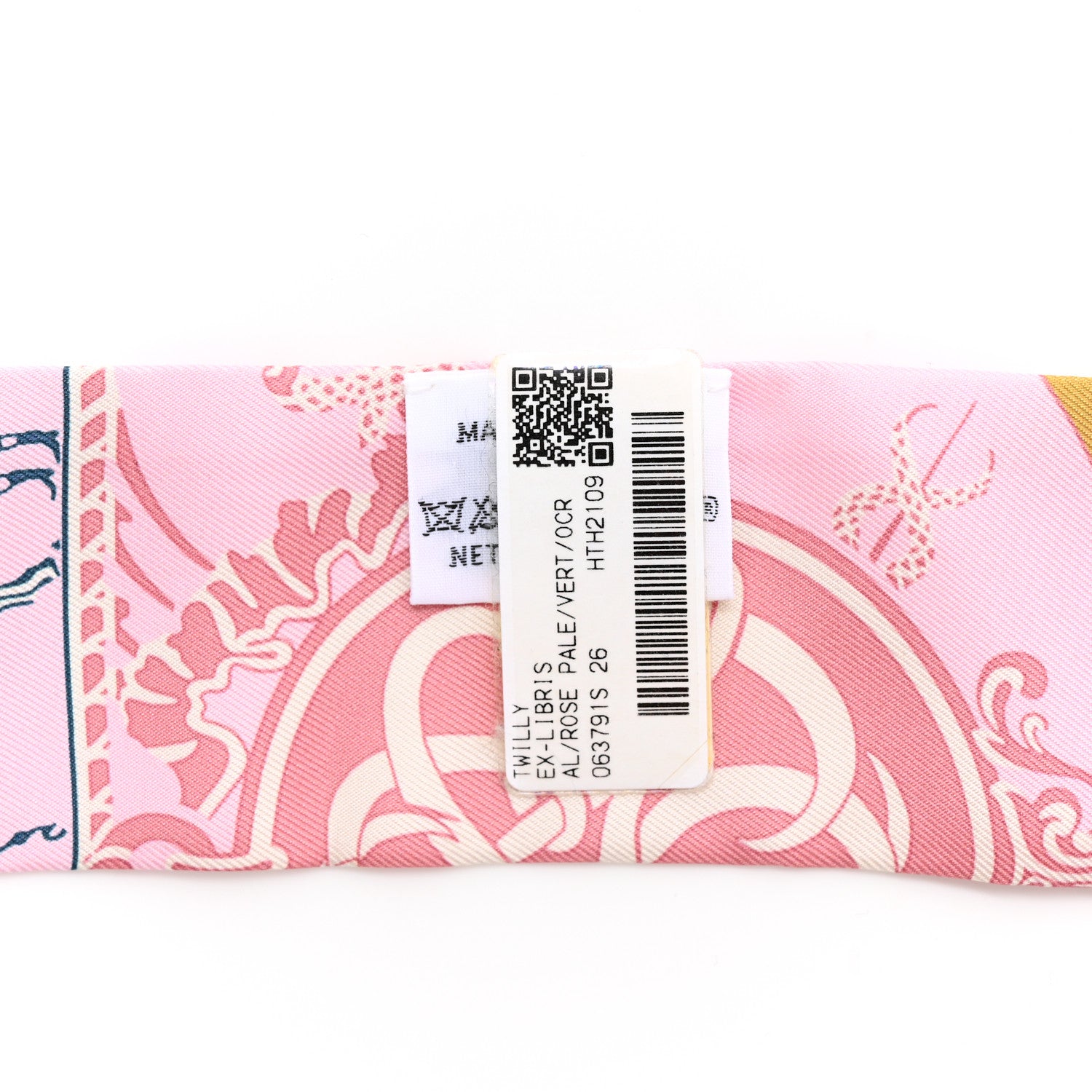 Hermes Silk Ex-Libris Twilly Rose Pale Vert Ocre 3 of 4