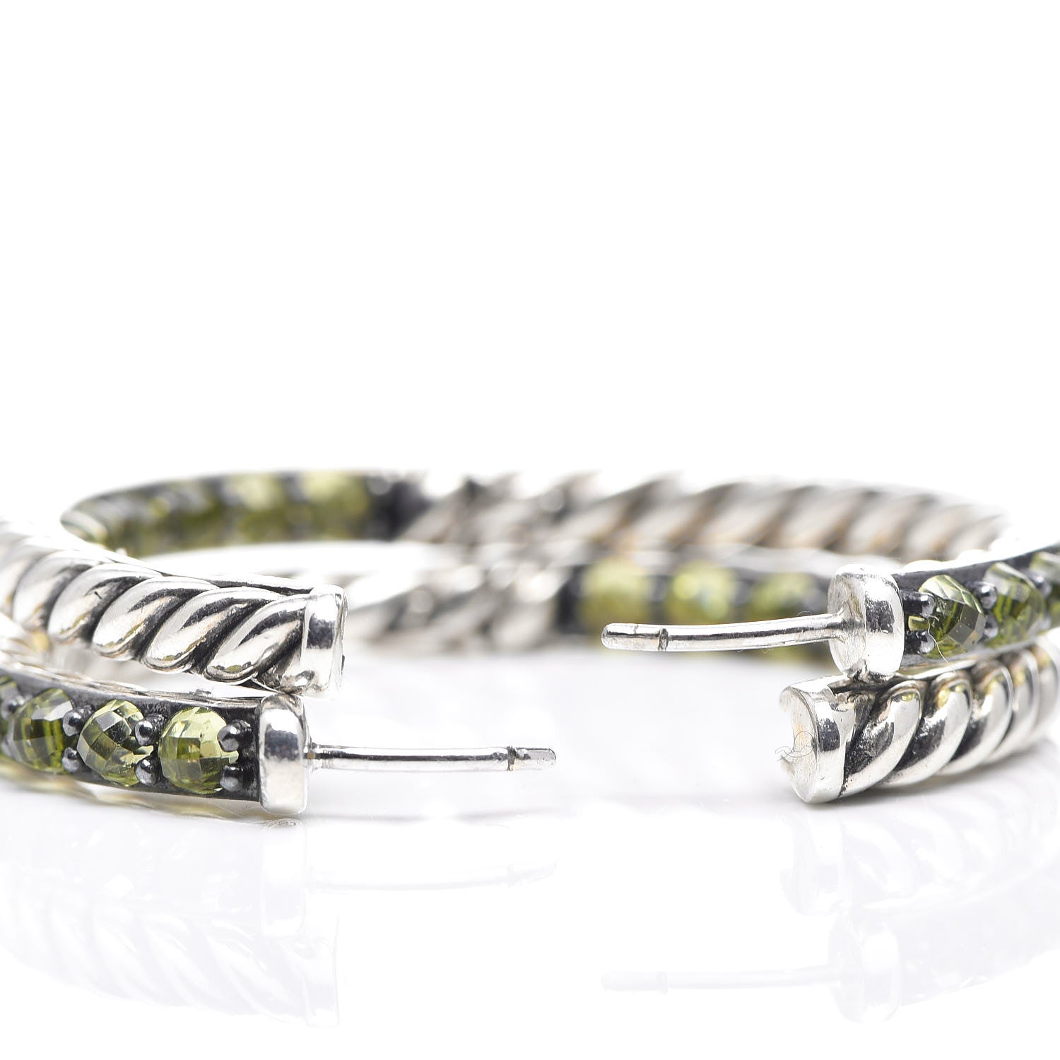 David Yurman Sterling Silver Peridot Cable Berries Hoop Earrings 5 of 5