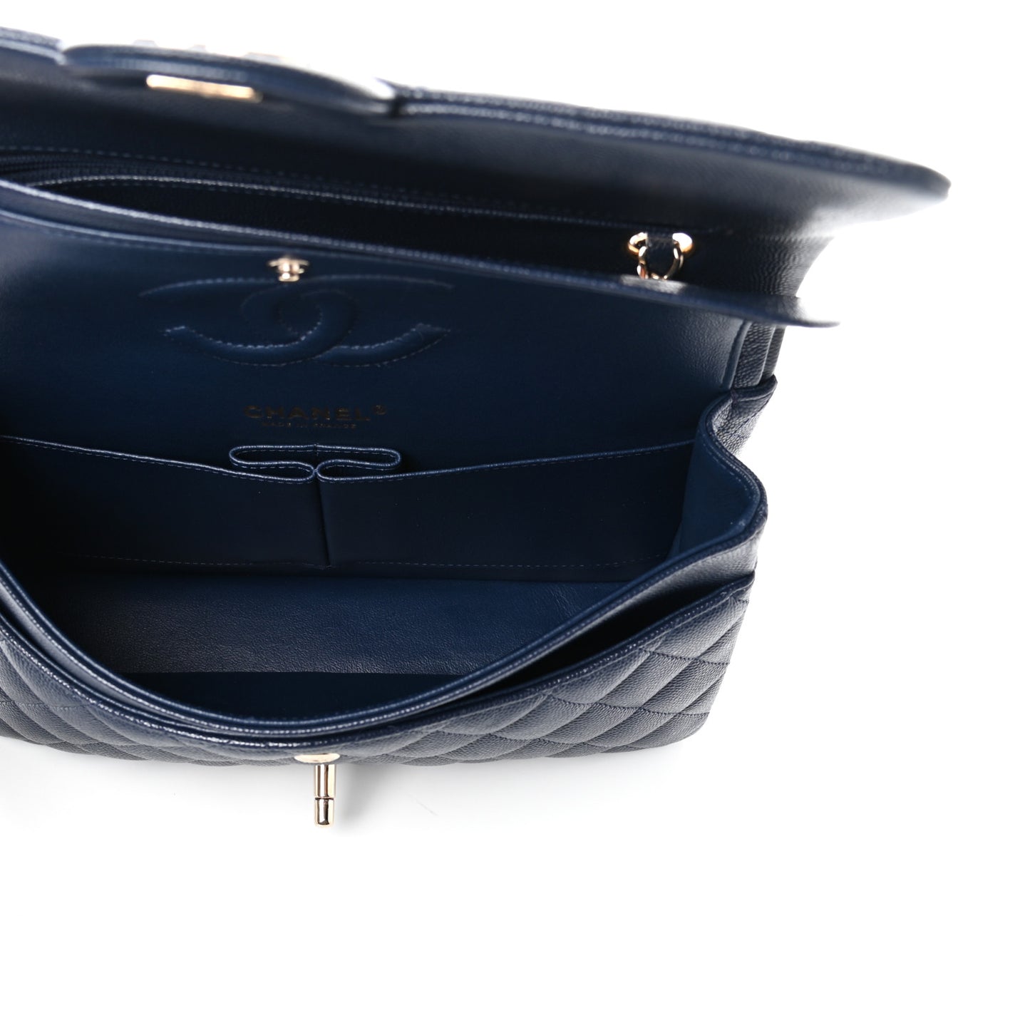 Caviar Quilted Medium Double Flap Navy
