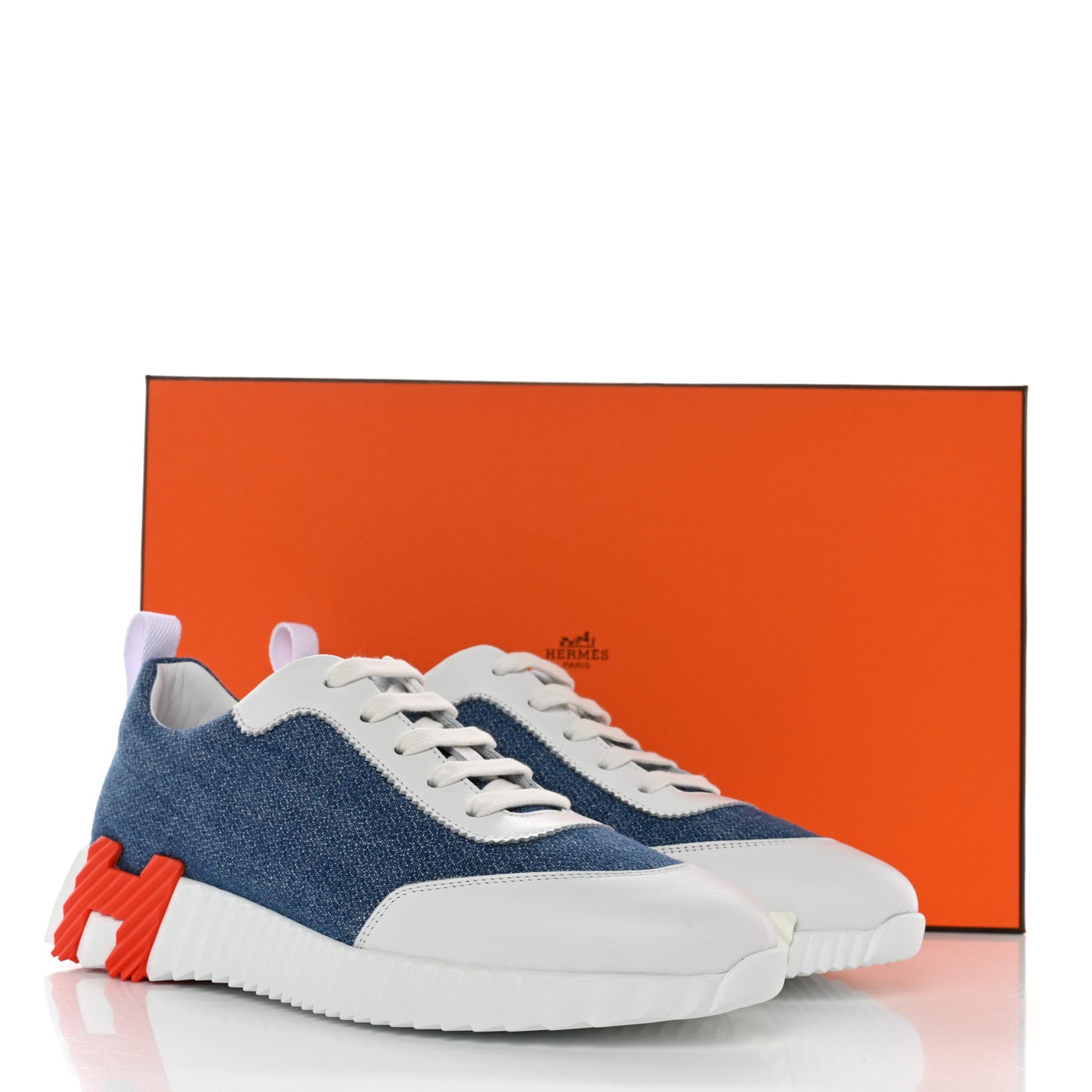 Denim Suede Goatskin Bouncing Sneakers 38 Bleu Clair White