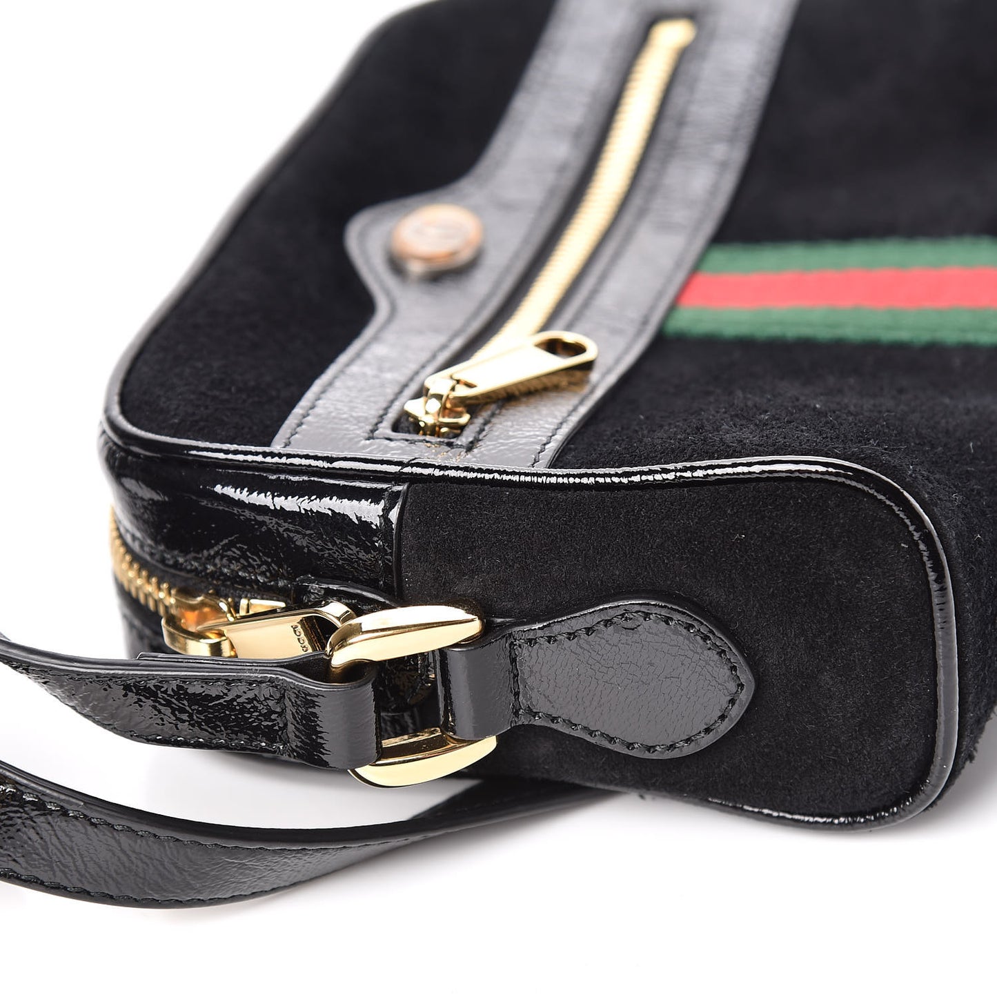 Suede Patent Web Mini Ophidia Shoulder Bag Black