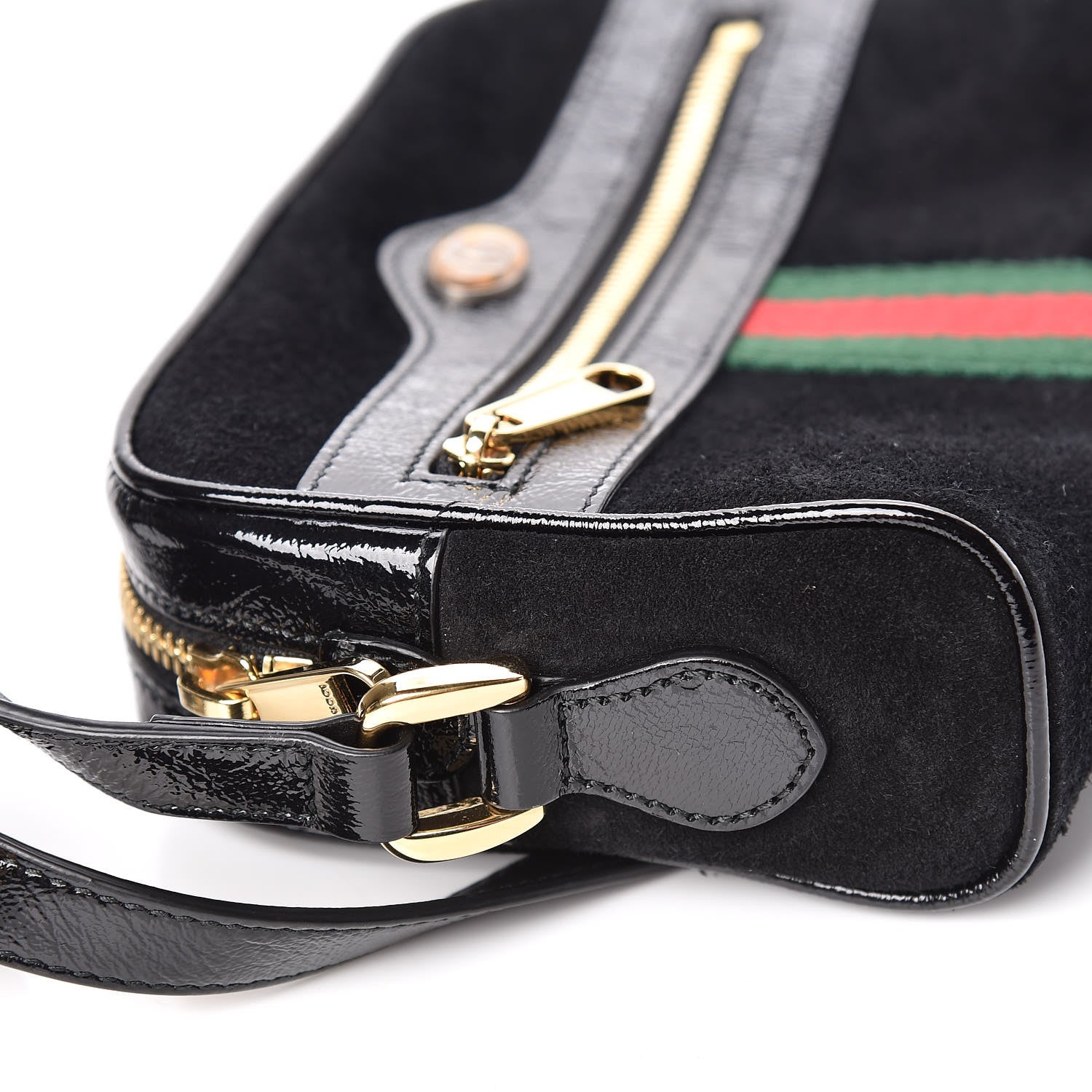 Gucci Suede Patent Web Mini Ophidia Shoulder Bag Black 11 of 14