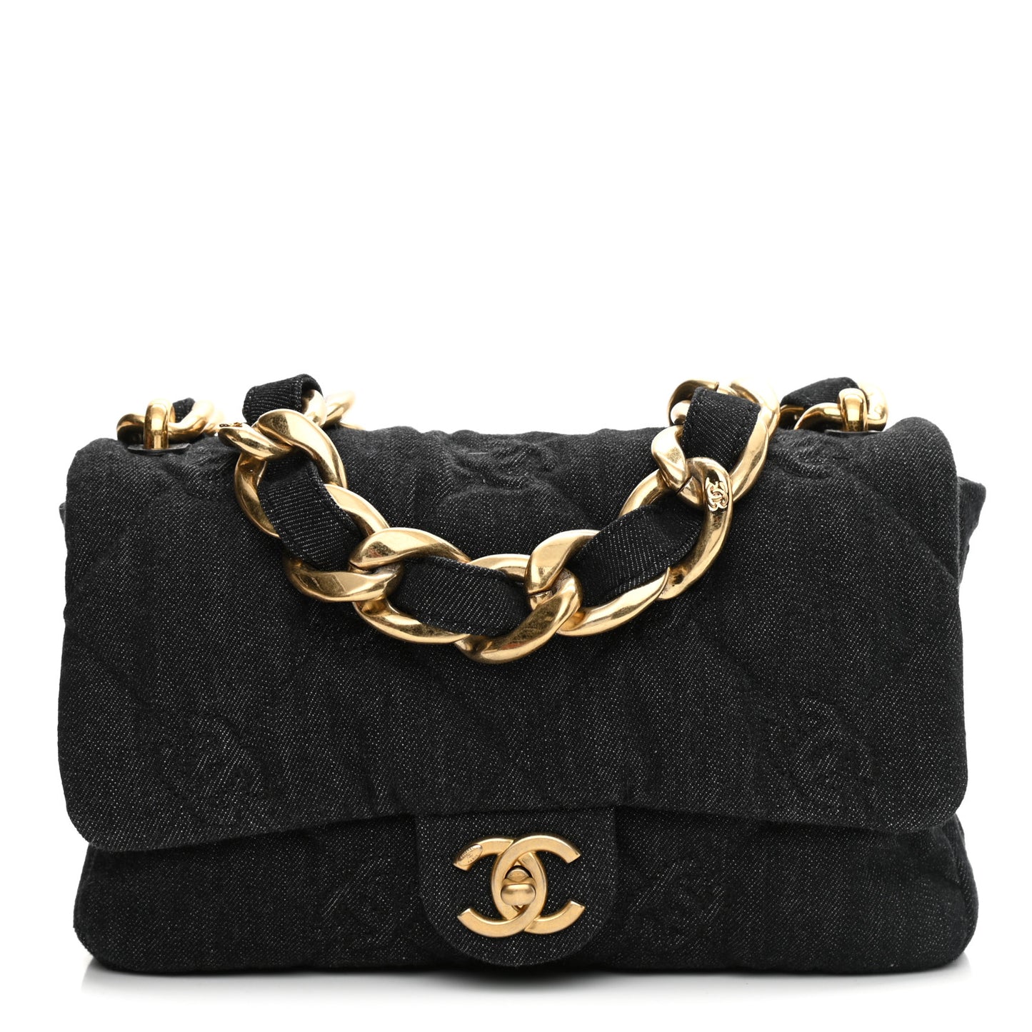 Denim Quilted Medium Funky Town Flap Black