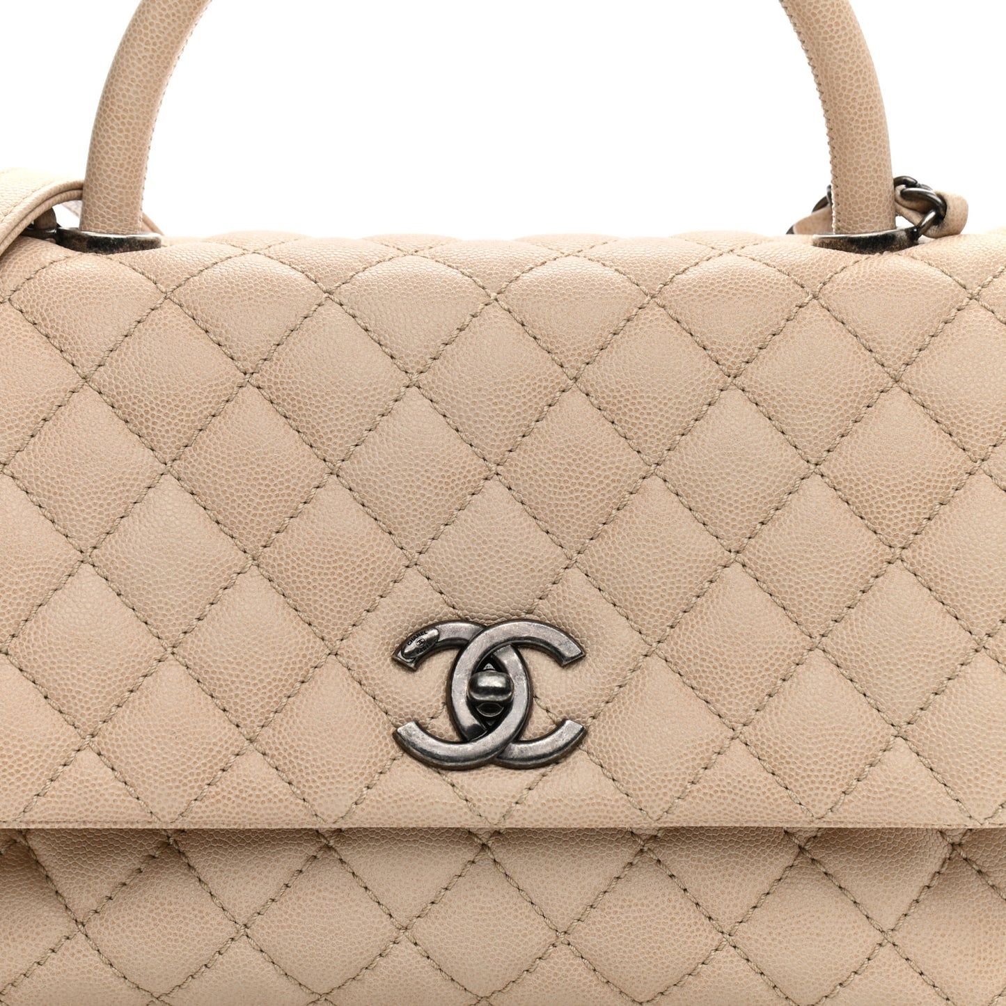 Caviar Quilted Small Coco Handle Flap Light Beige