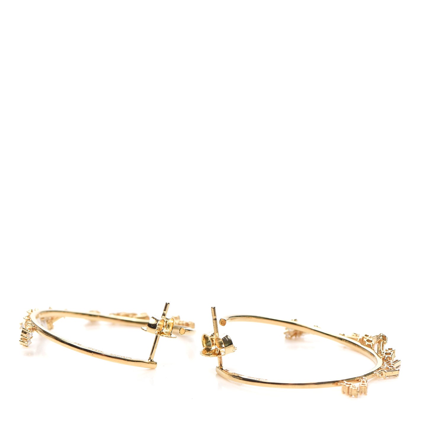 18K Yellow Gold Diamond Baguette Charm Hoop Earrings