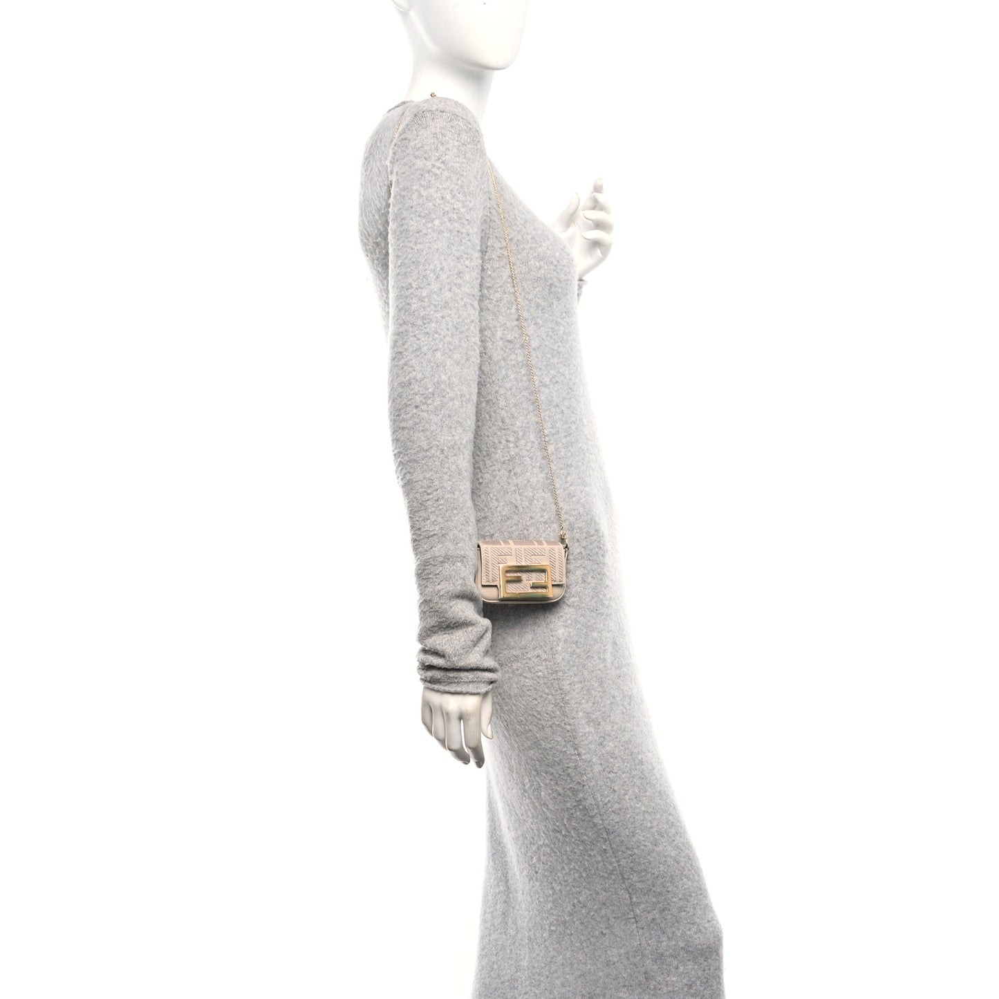 Canvas Vitello King FF Embroidered Nano Maxi Buckle Baguette Charm Nuvola