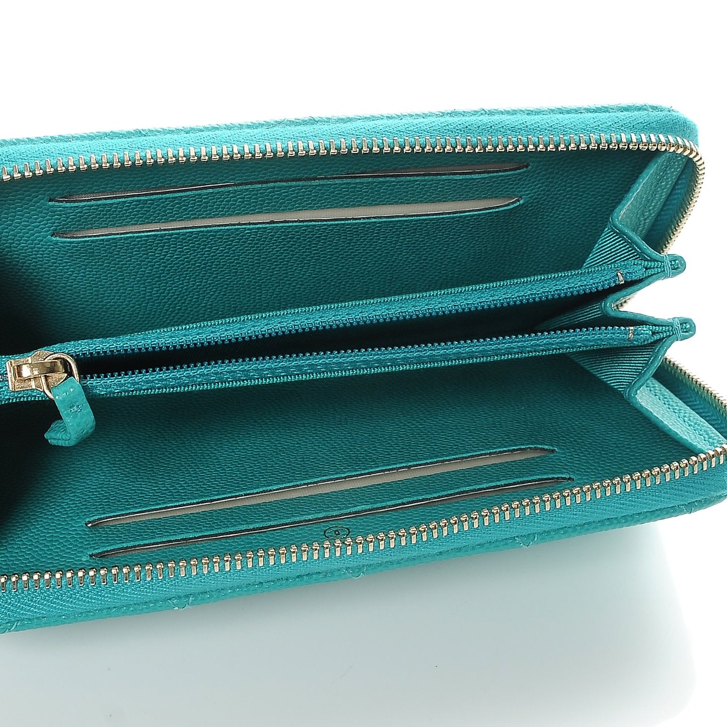 Caviar Quilted Small Zip Around Wallet Turquoise