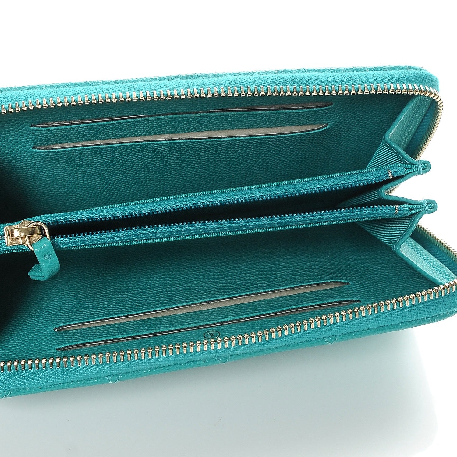 Chanel Caviar Quilted Small Zip Around Wallet Turquoise 5 of 9