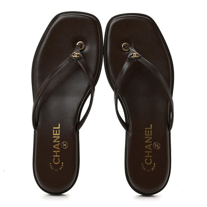 Chanel Goatskin CC Times Square Thong Sandals 39 Brown 2 of 10