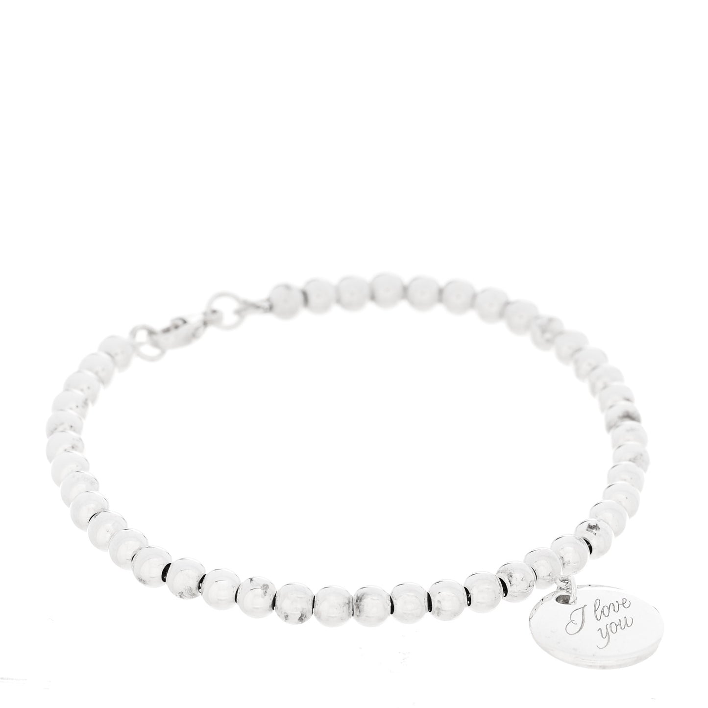 Sterling Silver 4mm I Love You Round Tag Bead Bracelet