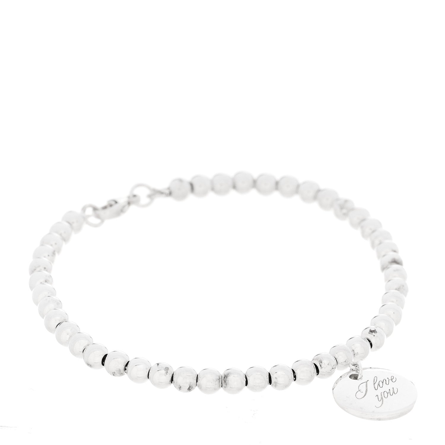 Tiffany Sterling Silver 4mm I Love You Round Tag Bead Bracelet 1 of 4