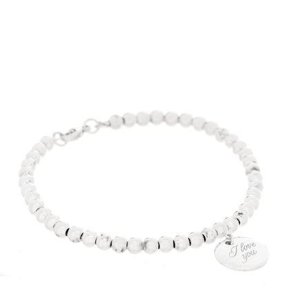 Tiffany Sterling Silver 4mm I Love You Round Tag Bead Bracelet 1 of 4