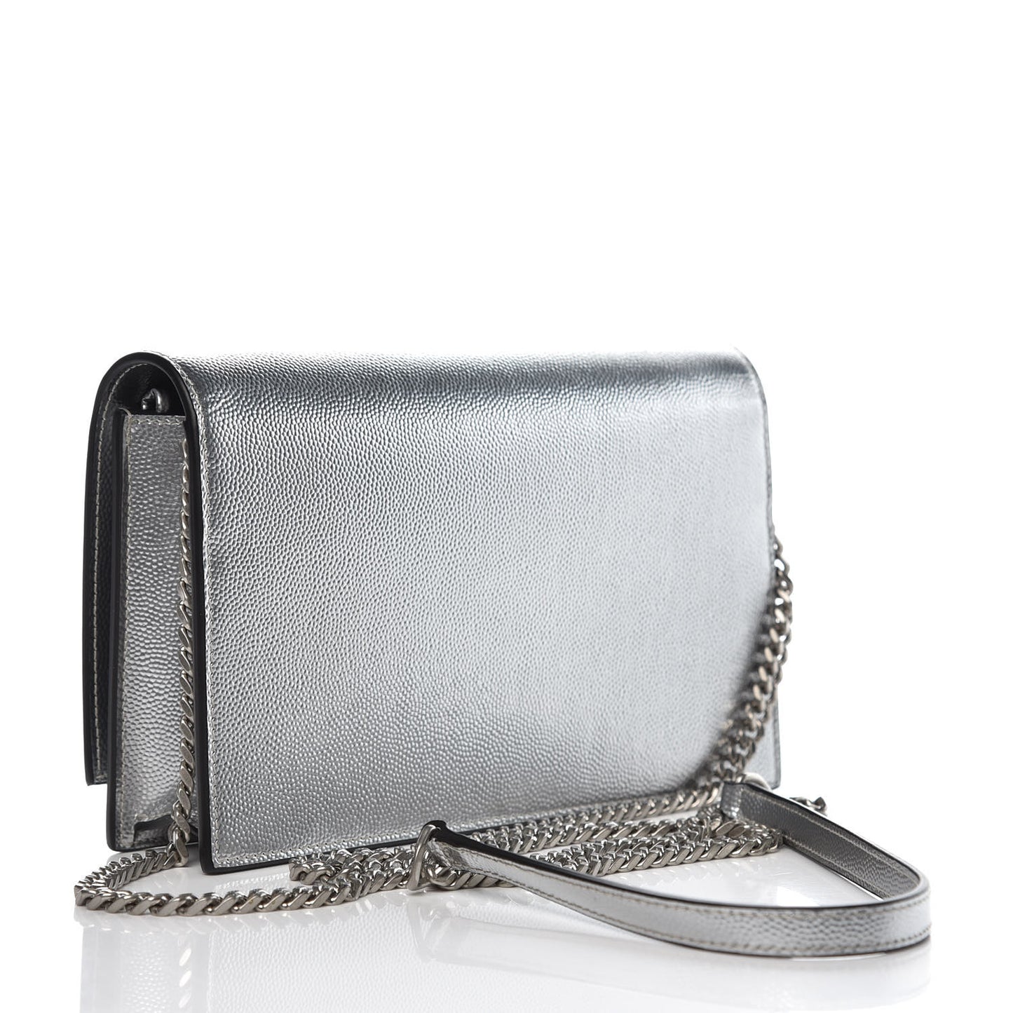 Metallic Grain De Poudre Kate Monogram Tassel Chain Wallet Silver