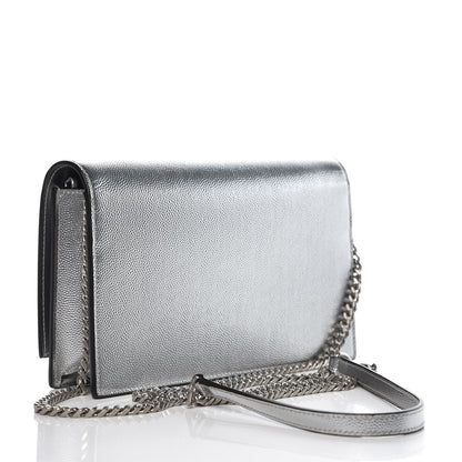 Saint Laurent Metallic Grain De Poudre Kate Monogram Tassel Chain Wallet Silver 3 of 6