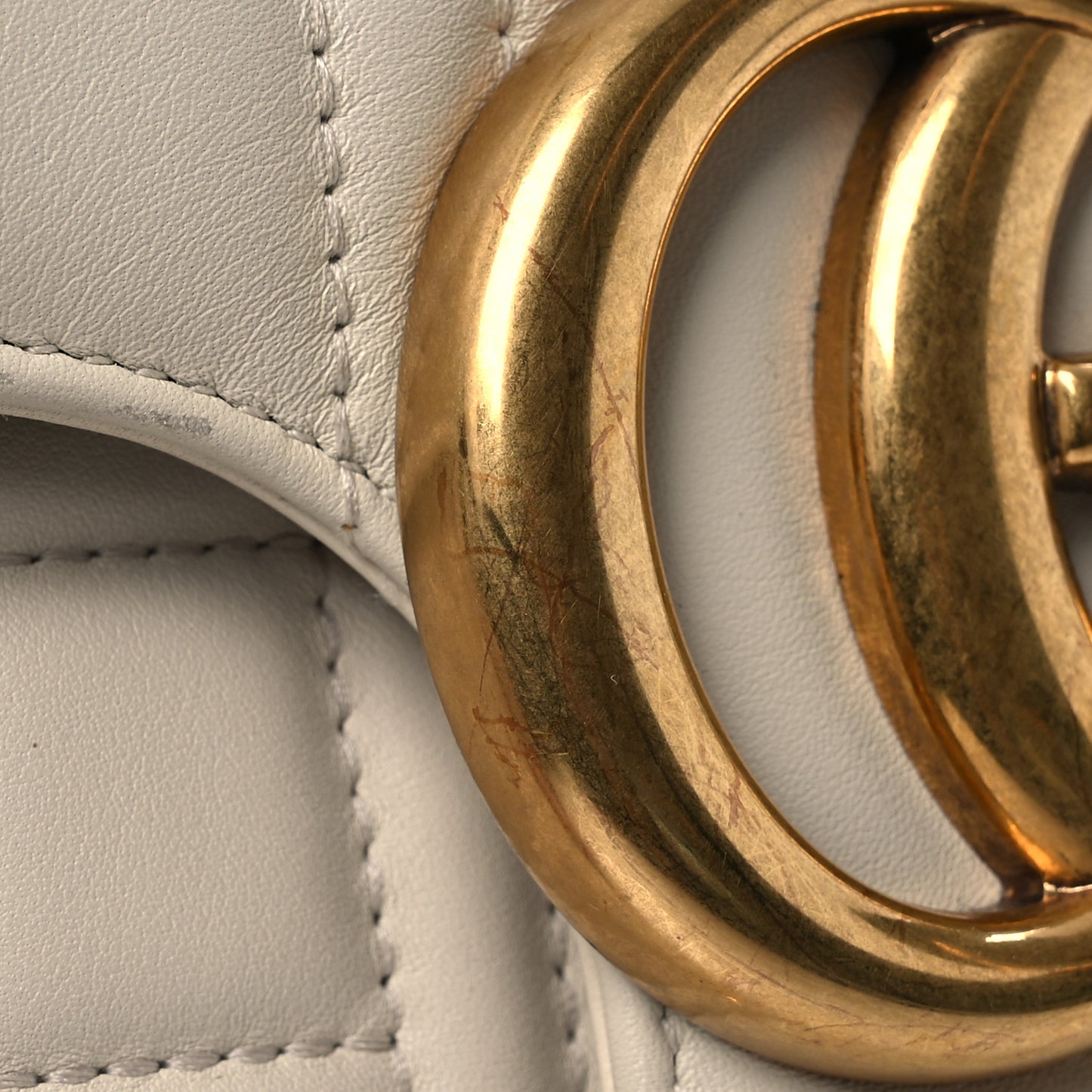 Calfskin Matelasse Studded Medium GG Marmont Shoulder Bag White