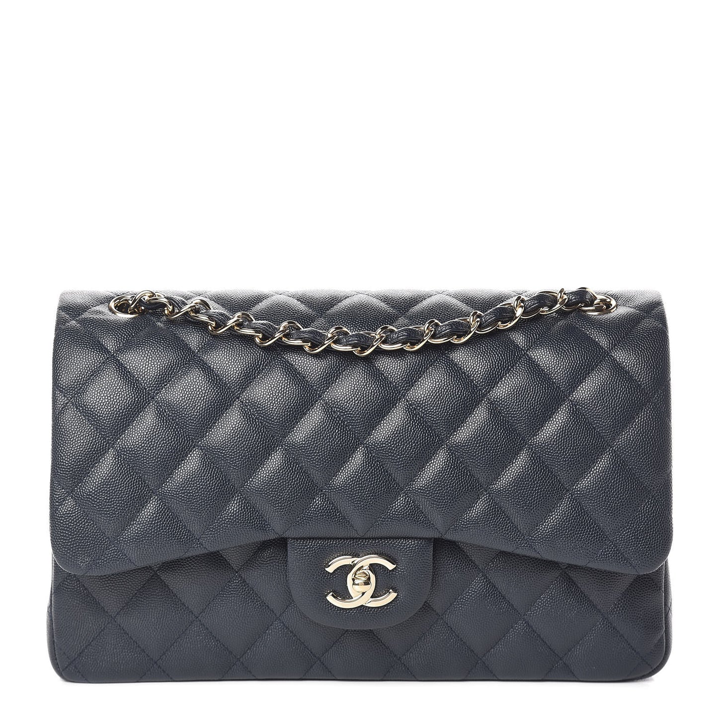 Caviar Quilted Jumbo Double Flap Navy Blue