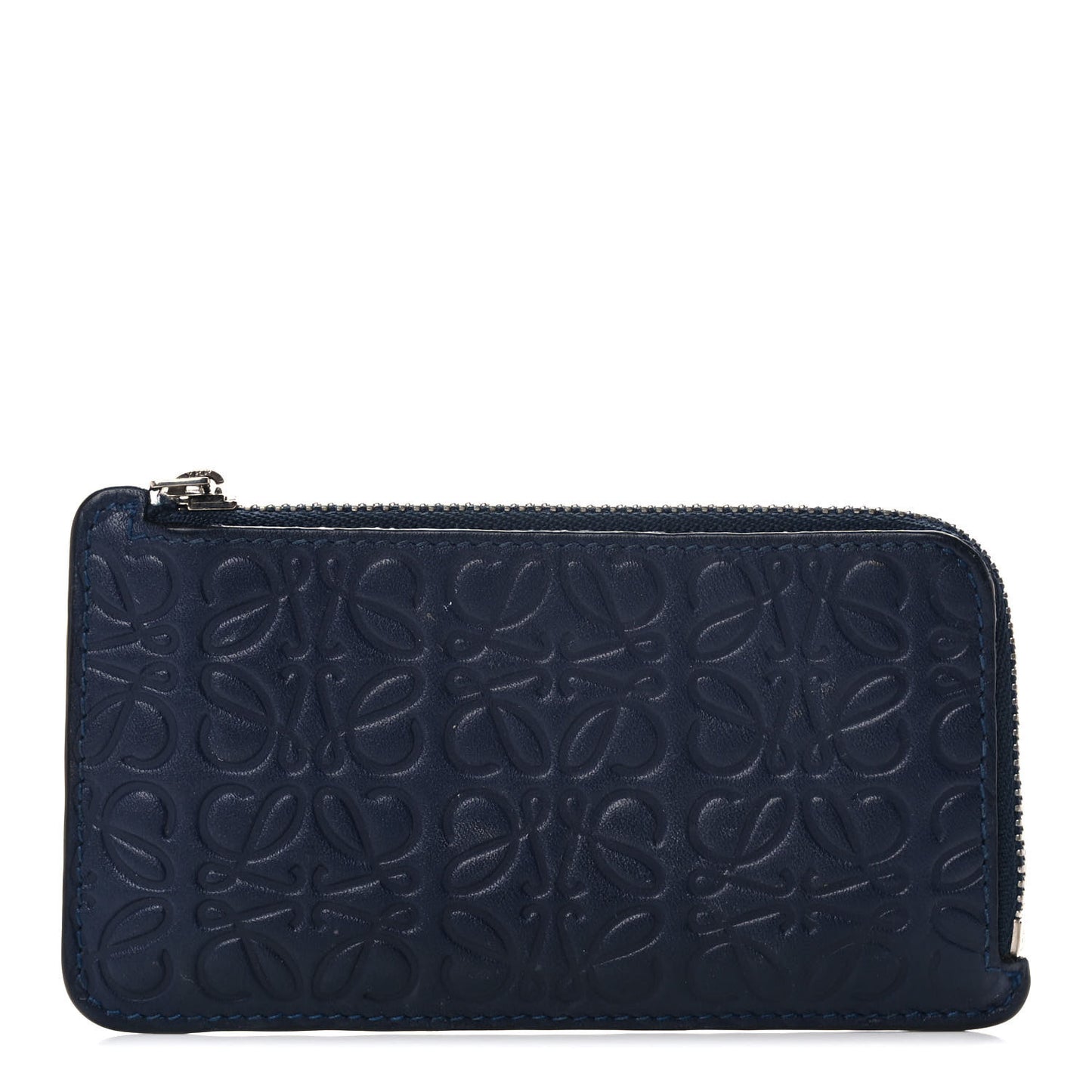 Calfskin Embossed Repeat Coin Card Holder Navy