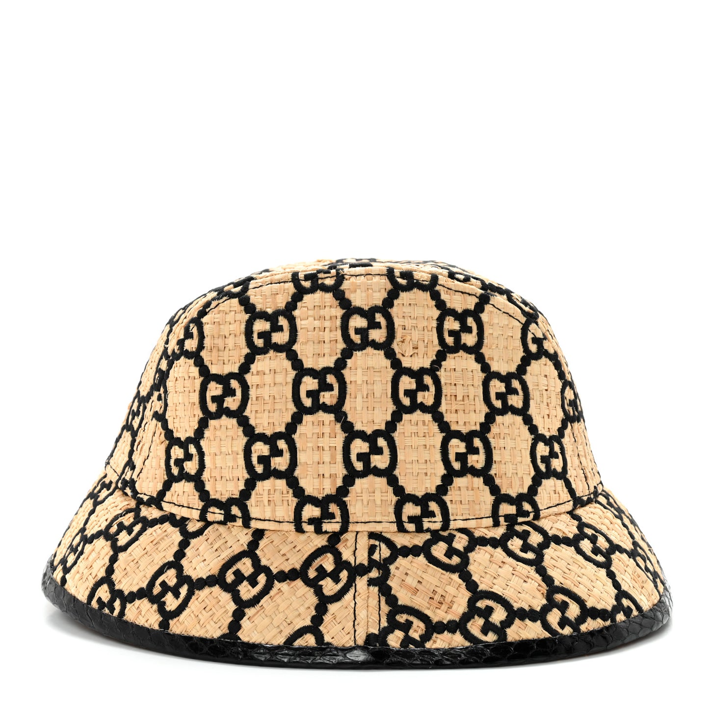 Raffia Elaphe Interlocking GG Embroidered Fedora Hat M Ivory Black