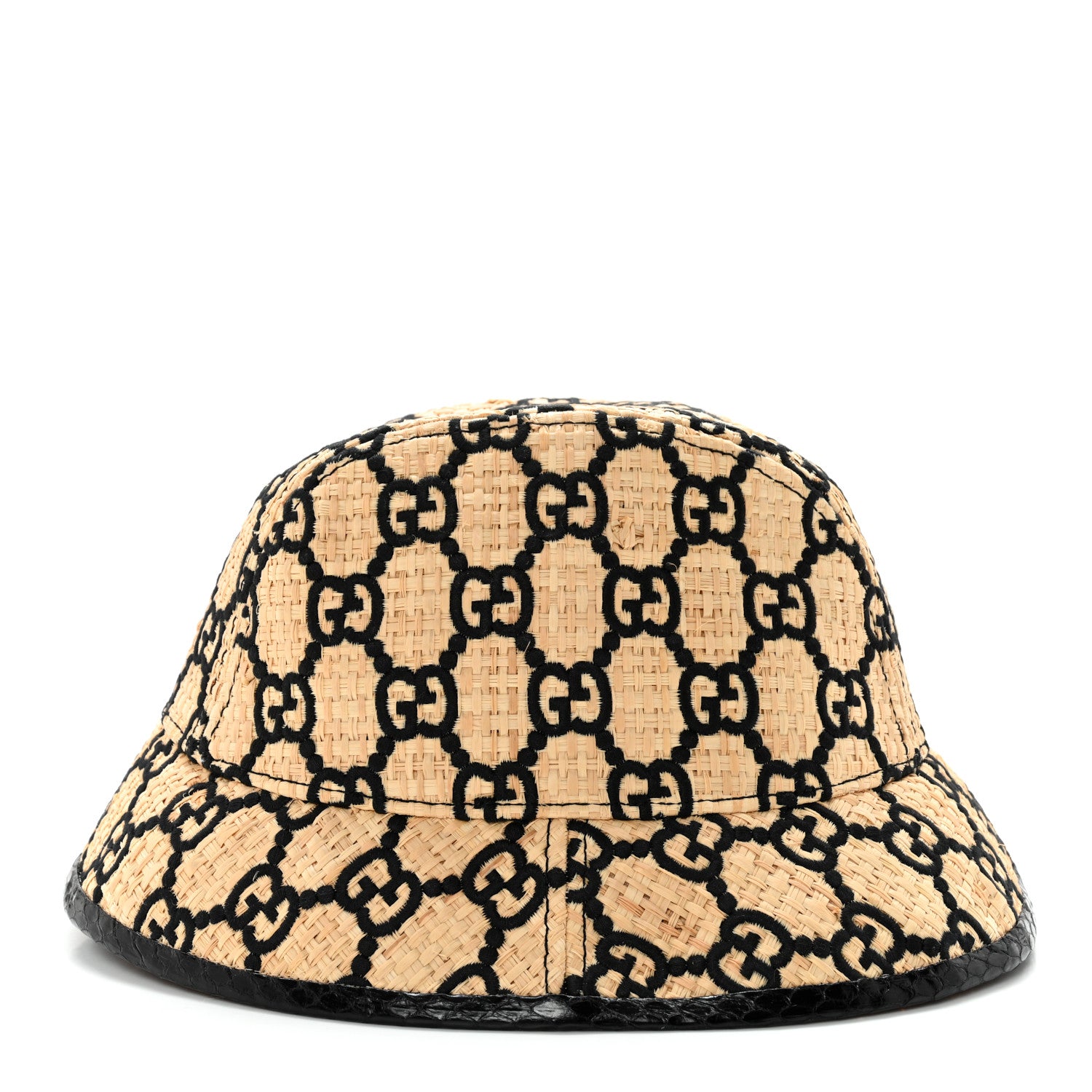 Gucci Raffia Elaphe Interlocking GG Embroidered Fedora Hat M Ivory Black 5 of 11