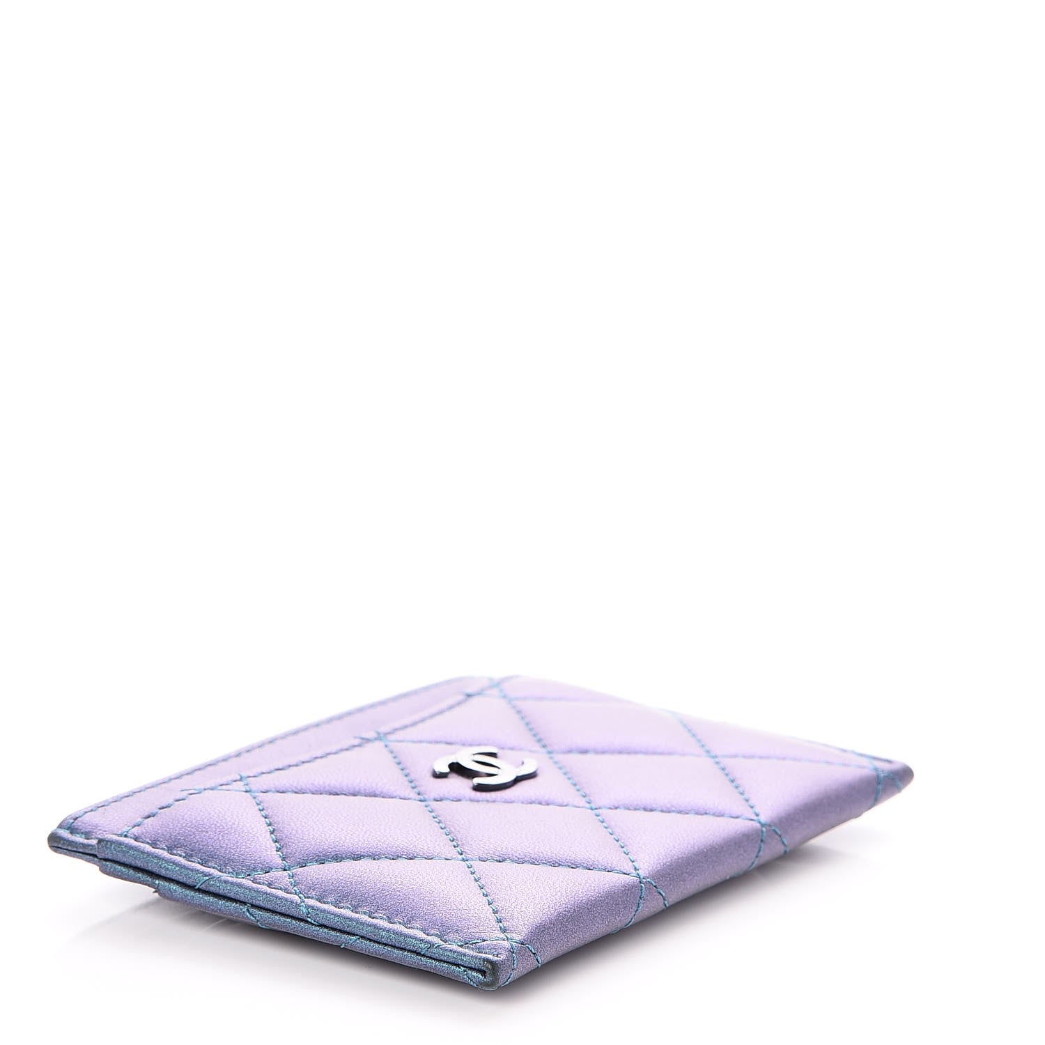 Chanel Metallic Lambskin Quilted Card Holder Turquoise 4 of 7