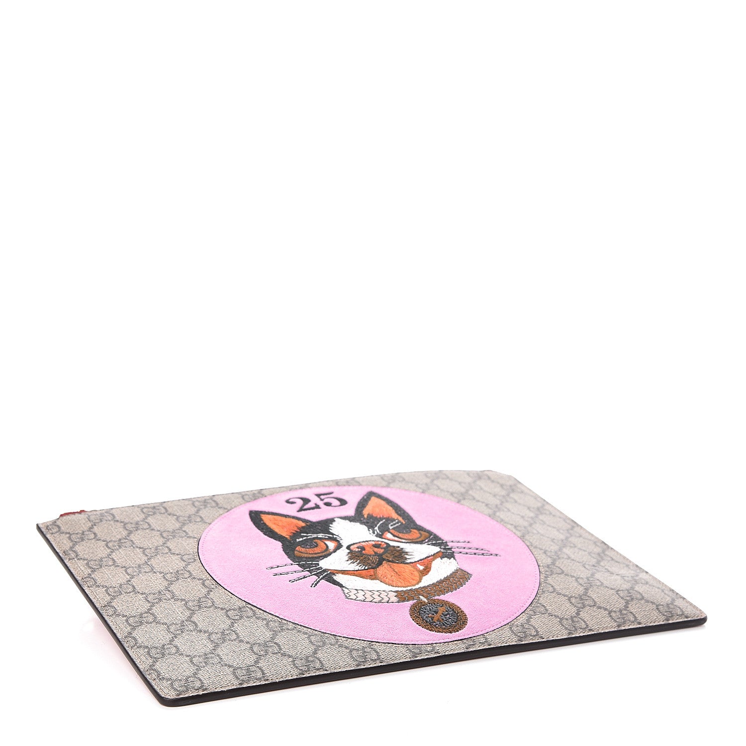 Gucci GG Supreme Monogram Bosco Patch Zip Pouch Beige Malva Hibiscus Red 4 of 8