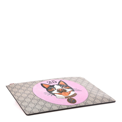 Gucci GG Supreme Monogram Bosco Patch Zip Pouch Beige Malva Hibiscus Red 4 of 8