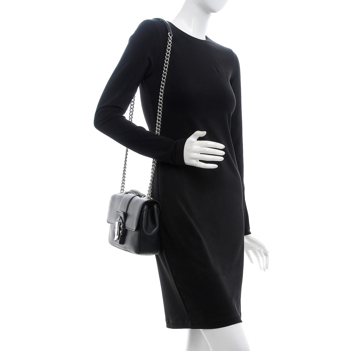 Calfskin Lucia Chain Shoulder Bag Black