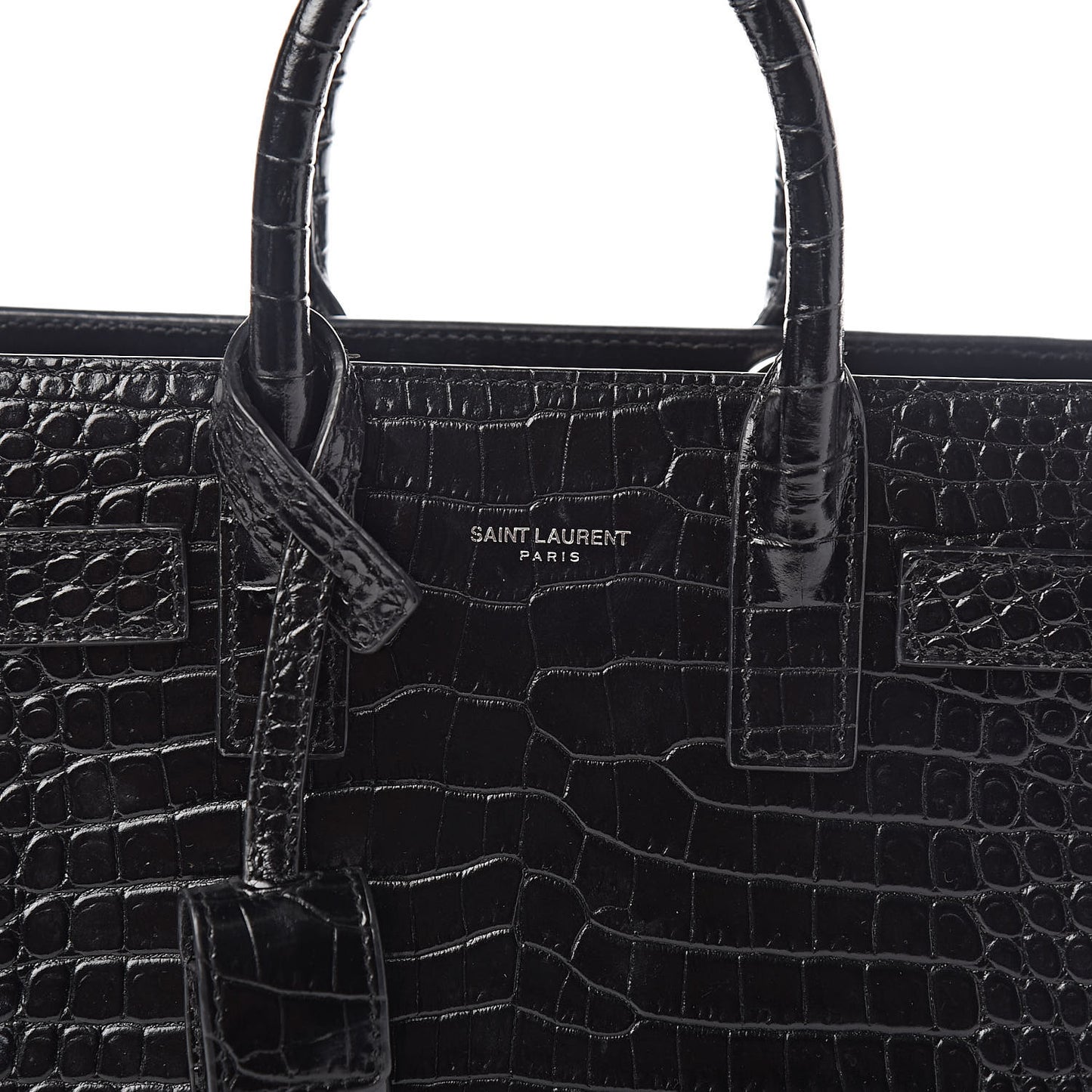 Calfskin Crocodile Embossed Nano Sac De Jour Black