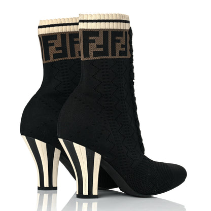 Fendi Stretch Fabric FF Reloaded Openwork Rockoko Sock Boots 36.5 Black Tobacco Marino 4 of 7