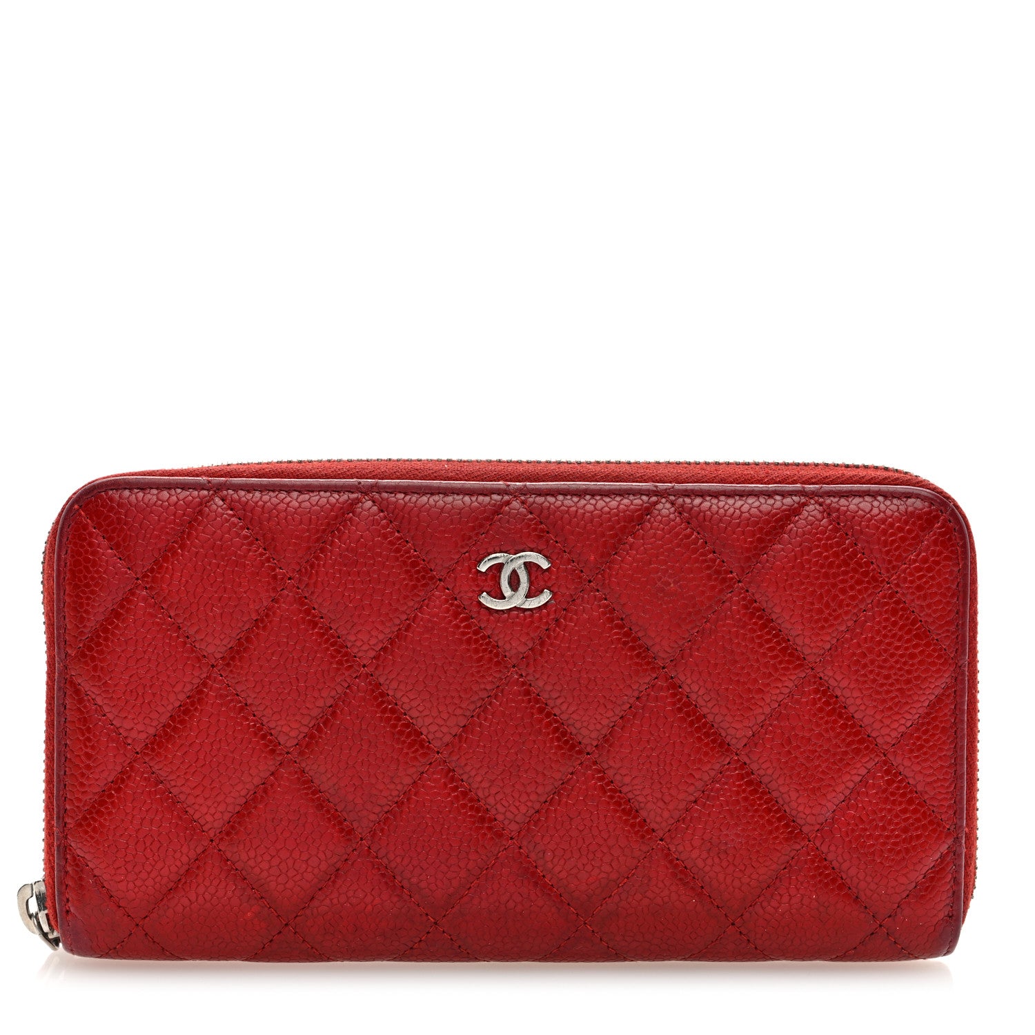 Chanel Caviar Quilted Large Gusset Zip Around Wallet Red 1 of 7