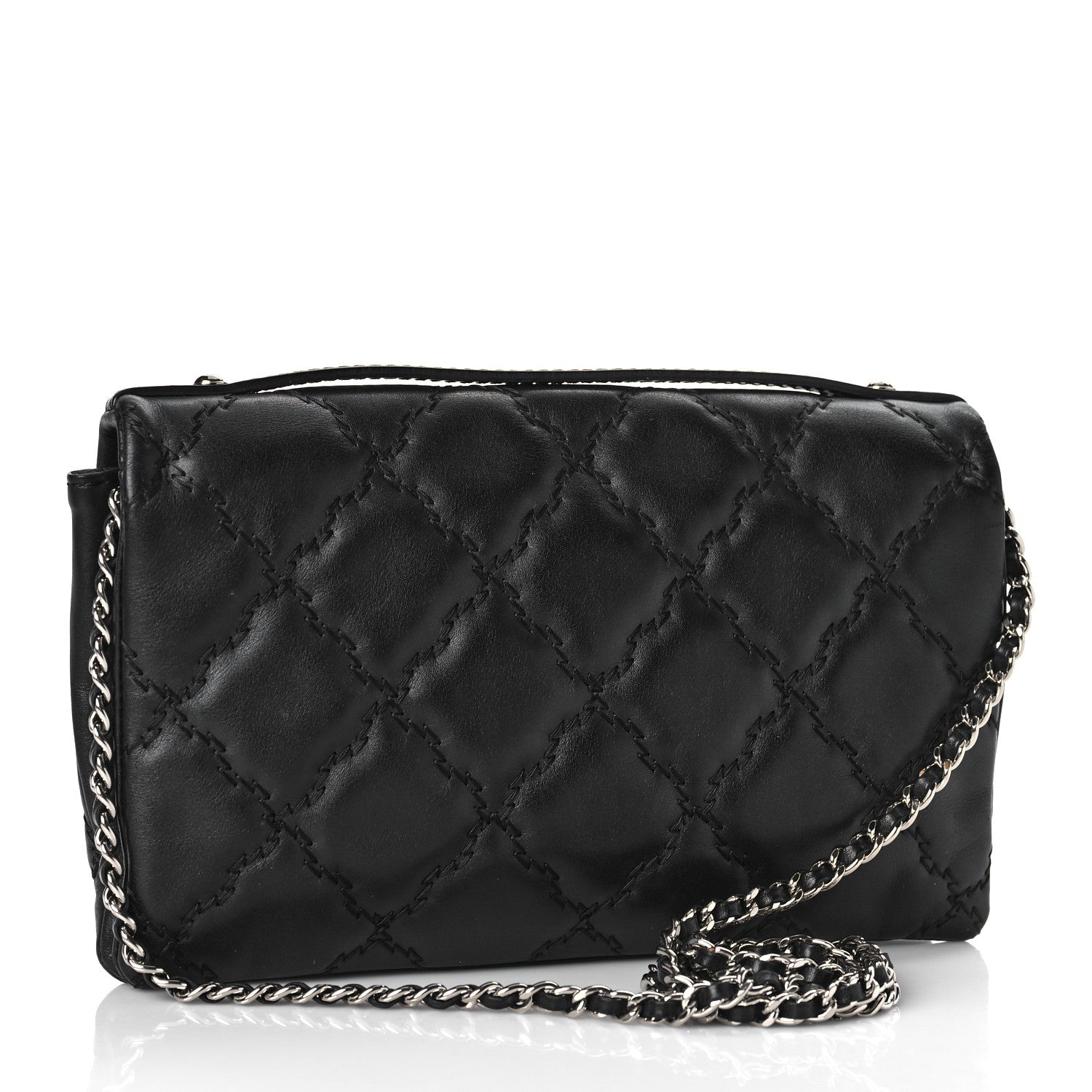 Chanel Calfskin Quilted Double Stitch Hamptons Clutch with Chain Black 3 of 11