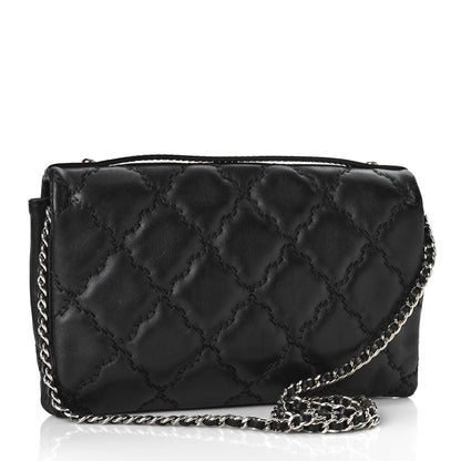 Chanel Calfskin Quilted Double Stitch Hamptons Clutch with Chain Black 3 of 11