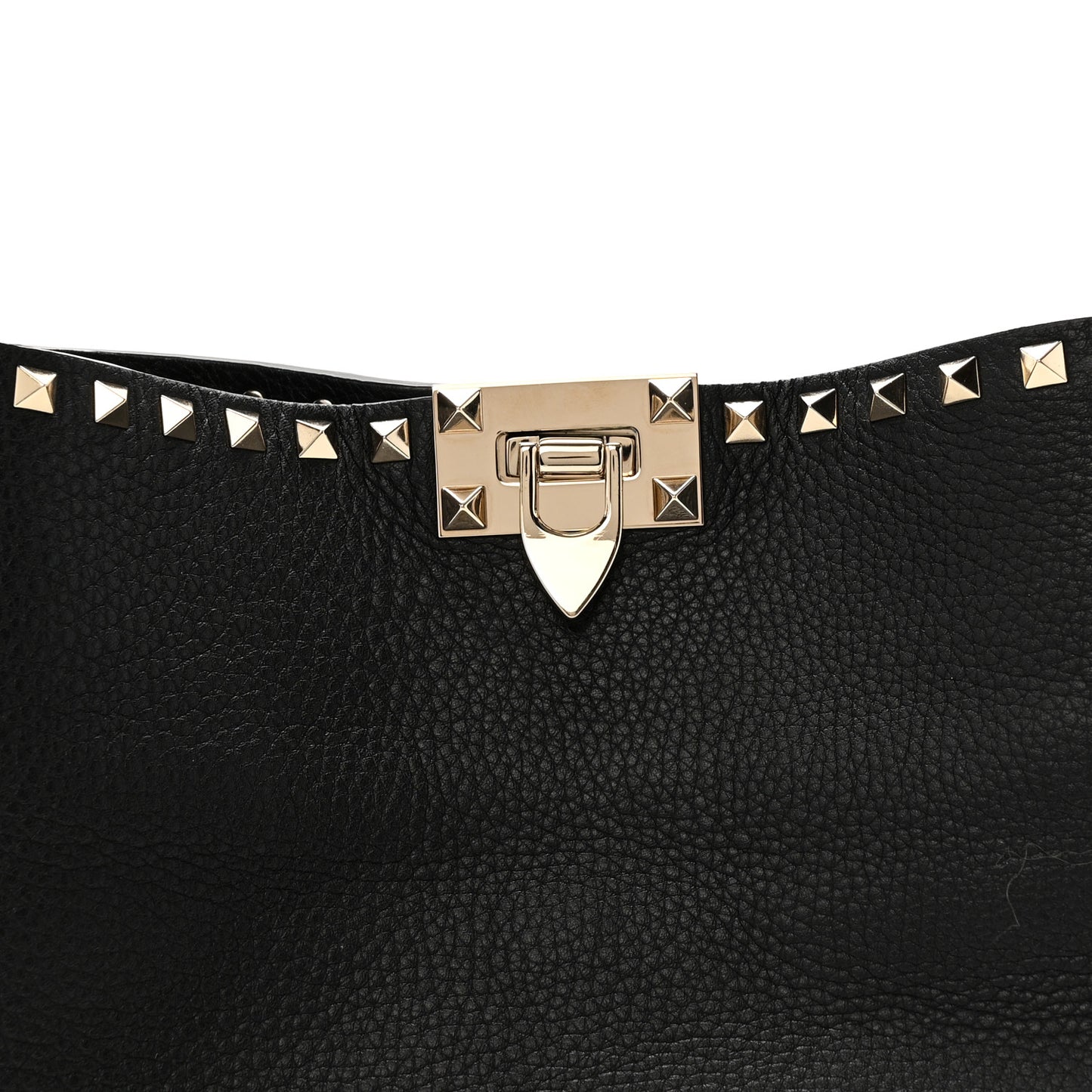 Grained Calfskin Large Rockstud Hobo Black