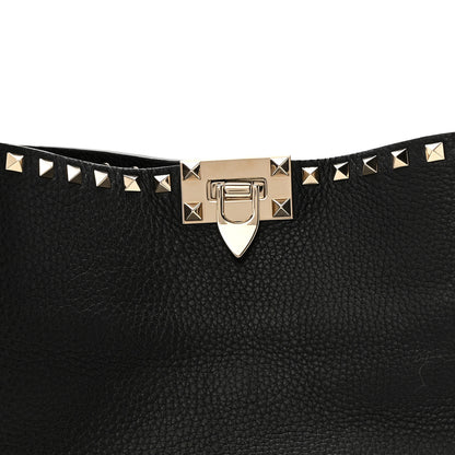 Valentino Garavani Grained Calfskin Large Rockstud Hobo Black 7 of 10