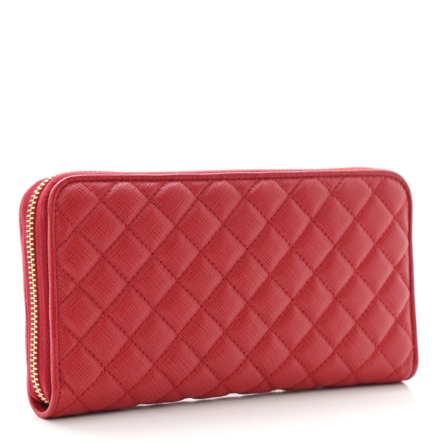Saffiano Quilted Zip Around Wallet Rosso