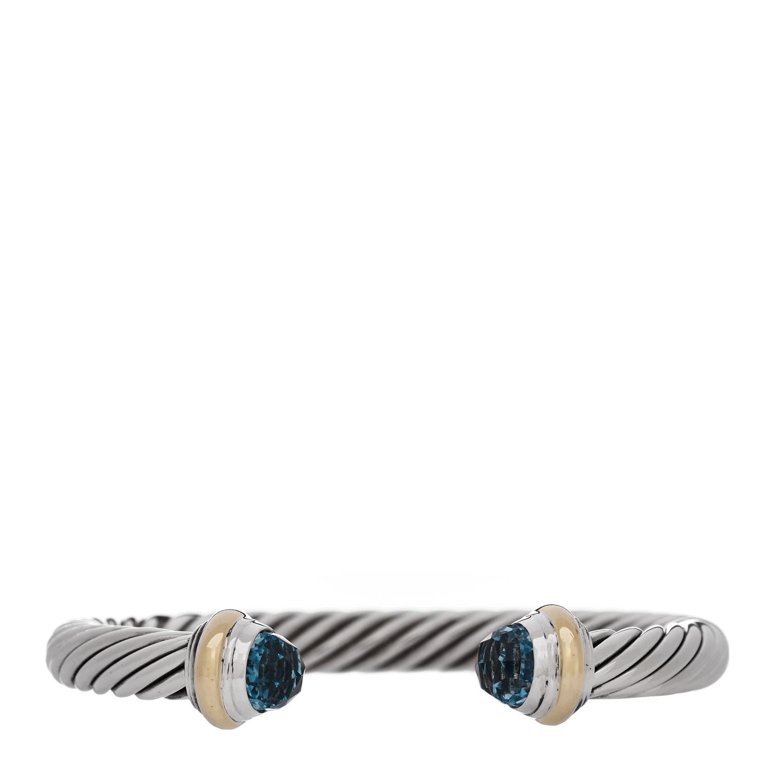 David Yurman Sterling Silver 14K Yellow Gold Blue Topaz 7mm Cable Classics Bracelet 1 of 3
