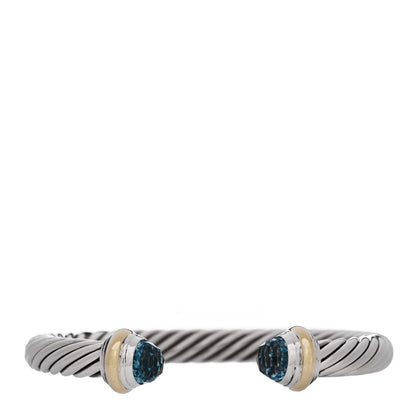 David Yurman Sterling Silver 14K Yellow Gold Blue Topaz 7mm Cable Classics Bracelet 1 of 3