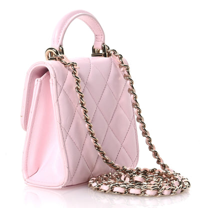 Chanel Lambskin Quilted Top Handle Clutch With Chain Light Pink 3 of 12
