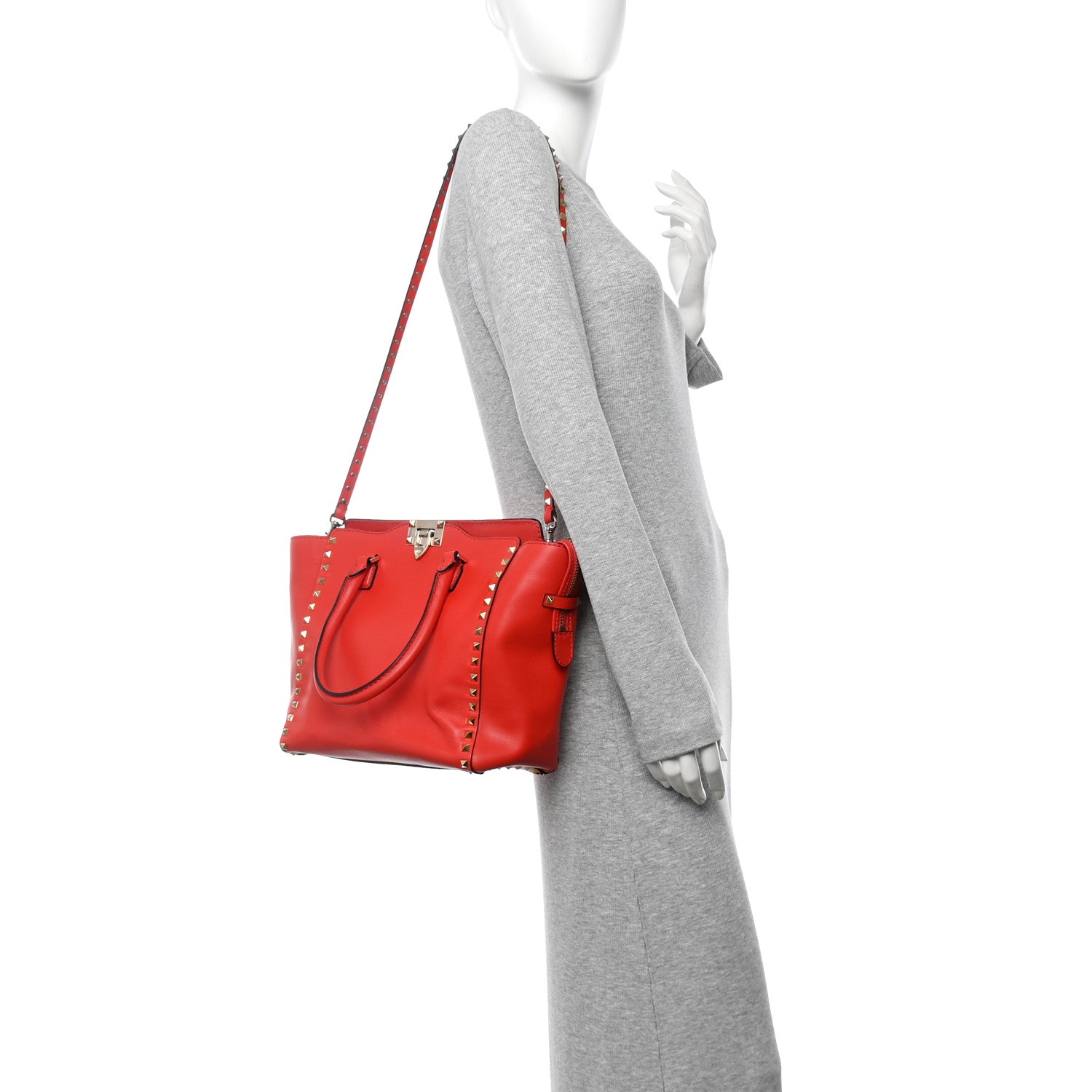 Valentino Garavani Vitello Rockstud Double Handle Tote Deep Orange 2 of 10
