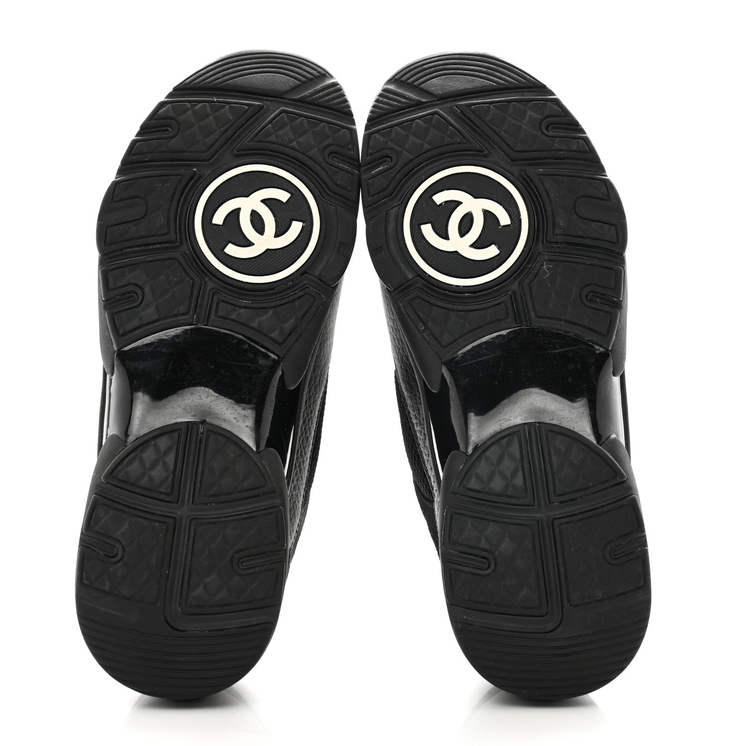 Chanel Mesh Suede Grained Calfskin Womens CC Sneakers 39.5 Black White 5 of 8