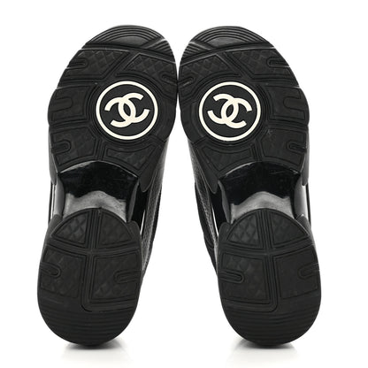 Chanel Mesh Suede Grained Calfskin Womens CC Sneakers 39.5 Black White 5 of 8