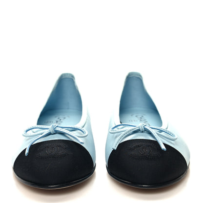 Chanel Lambskin Grosgrain Cap Toe CC Ballerina Flats 37.5 Light Blue Black 2 of 9