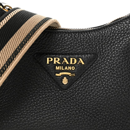 Prada Vitello Daino Soft Zippered Hobo Shoulder Bag Black 8 of 11
