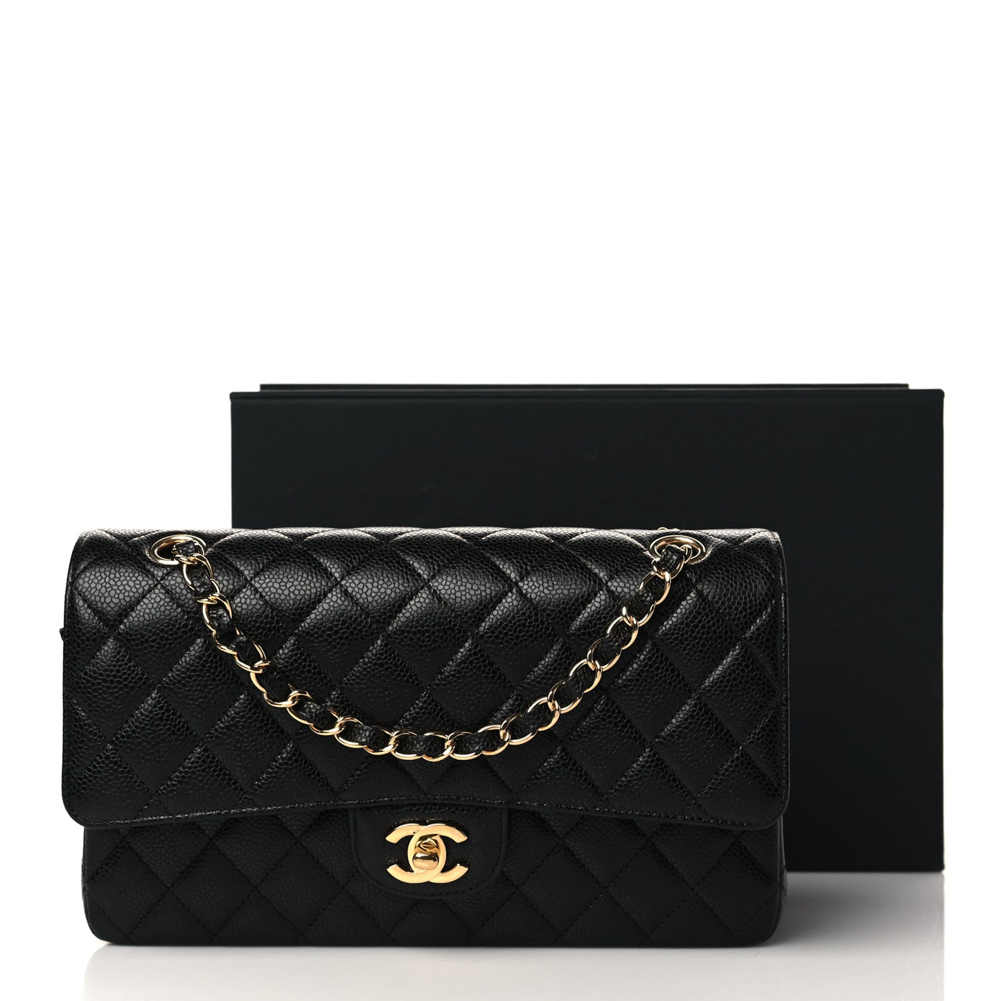 Caviar Quilted Medium Double Flap Black